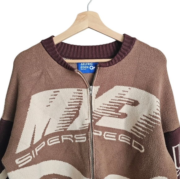 Aelfric Eden Knit Kitschy Speed Racing Zip Up Cardigan Jacket Size Large - Picture 7 of 7